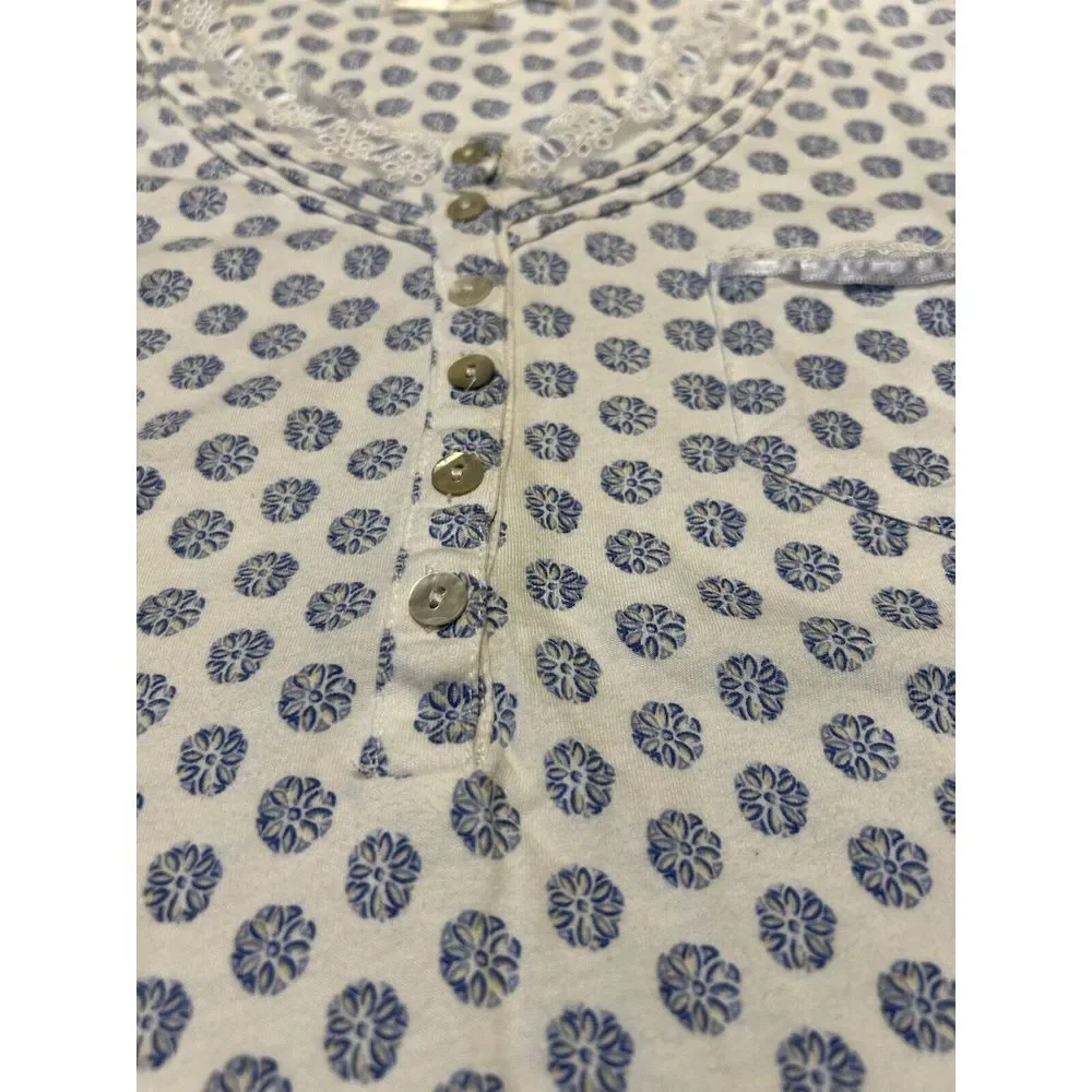 Eileen West‎ Nightgown Sz Small Knee Length Lace Detail Cotton Geometric Print